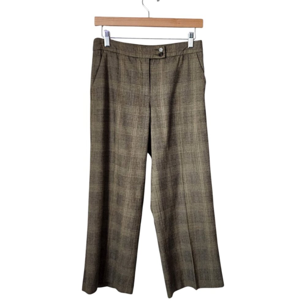 ETRO VINTAGE Y2K Capri wool dress slacks‎ plaid olive green size 42 unlined